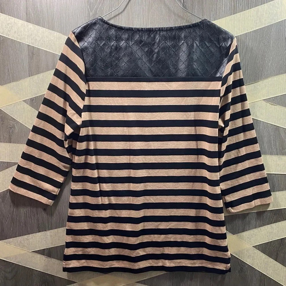 Tommy Hilfiger Striped Top Tan/Black Sz Medium - Picture 5 of 5